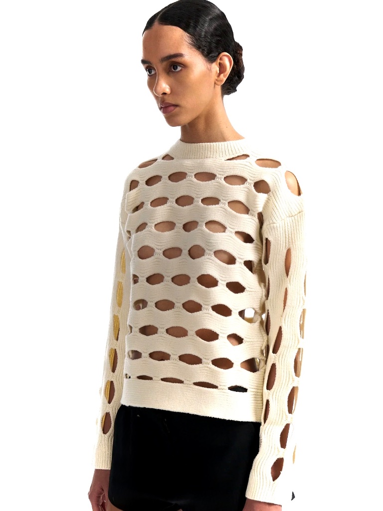 Diotima Galina White Wool Cut-Out Crew Neck Sweater New With Tags Sz L — image 7 of 8